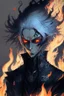 Placeholder: Anime with wight hair and black clothes and power fire and eyes of sharengan