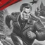 Placeholder: Sincity comic, siberian comunist soviet running. Closeup.