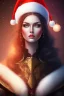 Placeholder: portrait lady warrior with very big bobs long black hairs and Christmas hat