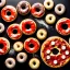 Placeholder: Pizza, hamburger, coca-cola, donut, coffee, black background