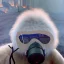 Placeholder: subject = (Yeti in a mask) background = (wildfires, mountains, fires, smoke, disaster)