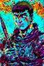 Placeholder: Guts from Berserk holds a revolver gun to his head.