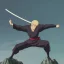 Placeholder: blond ninja man with katana in black suit