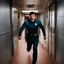 Placeholder: Star Trek, passageway, Trek Officer screaming as he staggers out a doorway