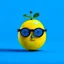 Placeholder: Lemon has eyes, legs, mouth and nose and wears black glasses. Simple blue background