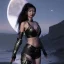 Placeholder: black hair lady warrior top with blade under the Moon