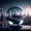Placeholder: una esfeera de cristal flotando sobre ciudad futurista