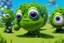 Placeholder: pixar style, volumetric broccolipunk environment and background, a tiny cute broccolipunk monster with cogs and screws and big eyes smiling and waving, back view, isometric, anime, adorable, renderman render, intricate detail, focused, sharp, small minutiae, tiny features, particulars, hires, 8k, uhd, realistic shaded volumetric lighting, ambient occlusion, backlight, centered camera, realistic shaded perfect face, sunlight caustics, volumetric clouds, colour-washed colors, colorful, sss