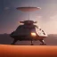 Placeholder: volumetric desert environment, Ralph McQuarrie style painting, armored hovercraft, floating in the air, highly detailed, renderman