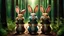 Placeholder: High-end hyperrealism epic cute Three fluffy brown rabbits heroes playing randomly in the middle length of the forest alley 20m away from camera, Steampunk-inspired cinematic photography, symmetry forest alley background, Aesthetic combination of metallic sage green and titanium blue, Vintage style with brown pure leather accents, Art Nouveau visuals with Octane Render 3D tech, Ultra-High-Definition (UHD) cinematic character rendering, close-ups capturing intricate beauty, hyper-detailed 8k