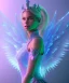 Placeholder: A crystalised queen, atmospheric, realistic, unreal engine, cinematic lighting, octane render. blue, pink, transparency, light, shine,bright, full body, transparent wings, blonde, long hair, nice smile