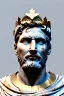 Placeholder: Ultra Realistic image, Roman sculpture, white marble material, Lionel Messi, gold Laurel leaves wreath, renaissance ornaments, one gold star in heart, marble and gold ornaments background, chisel style, waist up portrait, emperor style, epic, celestial, cinematic lighting, God light, god rays, 4k resolution, smooth details, ornate details, soft lighting, unreal engine 5, art station, substance 3d.