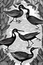 Placeholder: Whistling ducks gliding through a peaceful forest lagoon, their feathers shimmering.(outline art),without colouring