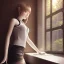 Placeholder: female student studying by the window, anime style,perfect face, cool face, ultra detail, unreal engine 5, cinema4d, sun light, studio lighting --ar 1:1 --v 4