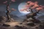 Placeholder: night, dark fantasy influence, philosophic and inmaterial influence, rocks, dry trees, flowers, distant house, japanese anime style, friedrich eckenfelder, ferdinand georg waldmuller, and auguste oleffe paintings