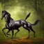 Placeholder: A black stallion galloping through the woods