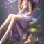 Placeholder: a gorgeous female wizard resting in a fantasy forest surrounded by butterflies