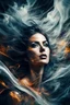 Placeholder: A woman, abstract image showing her chaotic life, chaos, stormy, 8k, exceptional beauty, mysterious, abstract conceptional art