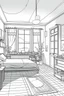 Placeholder: Outline art, house interior design, bedroom, no shading, no lines, cartoon style, --ar 9:11