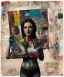 Placeholder: happy beautiful girl holding big proffesional camera in studio. street art, oil on canvas, spray paint, collage, letters, newspapeers, Dave McKean, Vladimir Fedotko, Saturno Butto, Vaughn Bodé, Frank Wu, James C. Christensen, collage, dirty, paint dripping, radiant