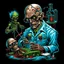 Placeholder: Science experiment Horror surgeon by Richard Corben, Todd Schorr, T-Shirt Design, Black Background