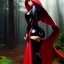 Placeholder: fullbody portrait 'beautiful sexy busty mature Red Riding Hood',wearing black skintight latex suit,hyperrealistic skin,Hyperrealistic Big eyes,painting by gaston bussiere, greg rutkowski, yoji shinkawa, yoshitaka amano, tsutomu nihei, donato giancola, tim hildebrandt, oil on canvas, cinematic composition,sharp image, extreme detail,((fit full head inside picture)),32k