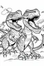 Placeholder: A coloring page, white backgroundDepict a pair of T-Rex siblings engaging in playful antics together, such as chasing each other or play-fighting, with laughter and camaraderie filling the air. ink drawing clipart, simple line illustrations, colored