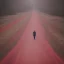 Placeholder: view of long road , man walking with blood hand , sun is blury