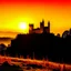 Placeholder: Silhouette of Czech castle ruins at sunset.