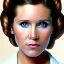 Placeholder: analog style, Beautiful photorealistic close up face of carrie fisher, soft ethereal skin, studio lighting, sharp brown eyes, dark plain background