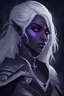 Placeholder: Dungeons and Dragons portrait of the face of a female drow inquisitor blessed by Eilistraee. She has white hair, purple eyes, and is surrounded by moonlight