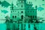 Placeholder: A grayish teal underwater castle with fish painted by Andy Warhol