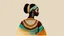 Placeholder: Logo, design, African woman, oil painting, graphic, drawing, without facial features, white background, traditional clothing, cartoon, face without eyes, without nose, without mouth, without facial details, ,patterns in the background, looking back