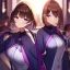 Placeholder: Clear focus,High resolution, one girls, Short brown hair, Purple eyes, Wearing a Hastune Miku cosplay