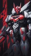 Placeholder: A close picture to Mix between transformers and batman in solo leveling shadow art style with red details detailsis in fantasy world