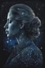 Placeholder: Double exposure of a female person's profile and a utopistic starry night sky, dramatic mood, dark depressive style, highly detailed intricate, surreal, stunning