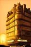 Placeholder: A grandiose portrayal of the Hilton Hotel in Paris bathed in the warm glow of a setting sun. The architecture should be finely detailed, with a sharp focus on the intricate facade, contrasted by the lively street scene bustling with Parisians and tourists. The style should draw from architectural illustrators like Hugh Ferriss and Frank Lloyd Wright, with the precision and clarity of artists like Greg Rutkowski and Artgerm.