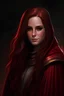 Placeholder: Jedi style long brown hair woman with ruby ​​red