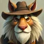 Placeholder: fantasy, oil color , humongous strokes, stylistic, portrait, illustration, furry, cowboy .personable face