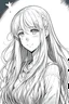 Placeholder: black and white manga illustration, beautiful anime girl, cute anime girls, long white hair