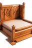 Placeholder: a wooden bed with a fortnite theme carved into it, no background