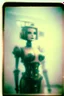 Placeholder: steampunk, vintage analog polaroid of a woman robot, female body, fog, lomography, heavy film grain, rain, color bleed, depth of field, bokeh, retro