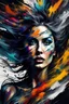 Placeholder: Abstract digital image about a beautiful woman and her chaotic life, chaos, stormy, explosive, weird but exceptional art, thick paint strokes, dark colours, realistic