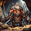 Placeholder: The sturdy Dwarves in front of the cave, with their characteristic proud, stout physiques, wear ornate, battle-worn armor adorned with bold, geometric patterns, and wield mighty axes, hammers, and swords. Their facial features are strong, with prominent beards, bushy eyebrows, and piercing, gemstone-like eyes. We Were Born Ready