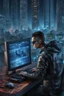 Placeholder: cyberpunk programmer _Cat-human hybrid_Typing_on_computer_background binary codes, surrounded_by_mindent_3D_binary matrix codes and neutron mesh_etheral, Paranoid_sci-fi_in background_a_tall_cyberpunk_city, the cat hacker watchings monitor, Hyperrealistic texture, high detail, Sinister, cold dynamic lighting, dark-neon colors, Ultra_HD_intense_focus