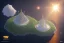 Placeholder: 100mm photo of isometric floating island in the sky, brillante y snow cosmos