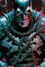 Placeholder: a close up of a person holding chains, the batman who laughs, jason fabok. greg staples, arkham city, gabriele dell'otto, joker wearing vader's armor suit, by Ryan Stegman, joker wearing vader's armor, david tennant as spawn, as illustrated in top cow comics, grotesque joker, venomized, jason fabok