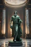 Placeholder: highly detailed marble and jade statue on a plint of a young man with long hair and short beard, full body shot, invisible gloves, , volumetric fog, Hyperrealism, breathtaking, ultra realistic, unreal engine, ultra detailed, cyber background, Hyperrealism, cinematic lighting, highly detailed, breathtaking, stunning environment