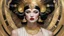 Placeholder: A painting of a woman 1920s clothing, black and white and gold, artgerm, julie bell, beeple, golden elements, golden oil streaks, geisha portraiture as a flapper, Shaun Downey, kinetic art, Erte, Marc Newsom, richly defined face, Bauhaus and Art Deco styles