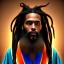 Placeholder: a black man with long dreadlocks, an unkempt beard, and colorful robes.